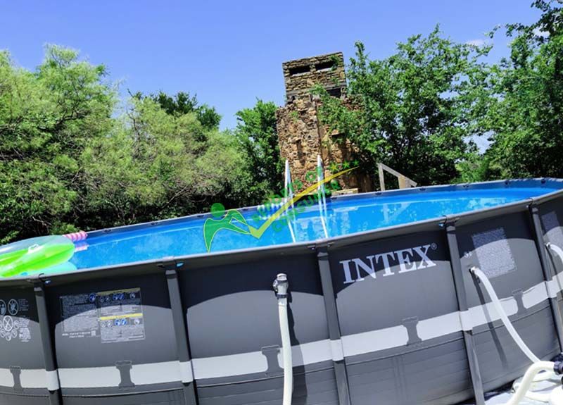 Intex - 24 Foot Ultra Xtr Frame Above Ground Pool Set For Big Backyards Top And Side View